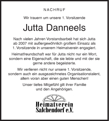 Traueranzeige von Jutta Danneels von Siegener Zeitung