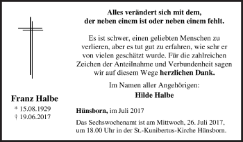 Traueranzeige von Franz Halbe von Siegener Zeitung