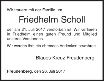Traueranzeige von Friedhelm Scholl von Siegener Zeitung