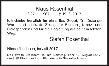 Traueranzeige von Klaus Rosenthal von Siegener Zeitung