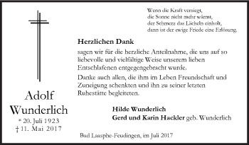 Traueranzeige von Adolf Wunderlich von Siegener Zeitung