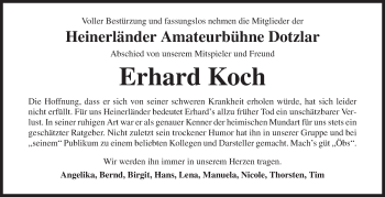Traueranzeige von Erhard Koch von Siegener Zeitung