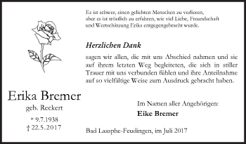 Traueranzeige von Erika Bremer von Siegener Zeitung