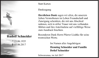 Traueranzeige von Rudolf Schneider von Siegener Zeitung
