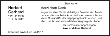 Traueranzeige von Herbert Gerhard von Siegener Zeitung