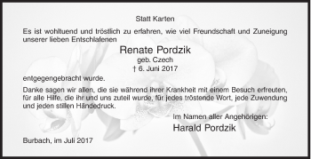 Traueranzeige von Renate Pordzik von Siegener Zeitung