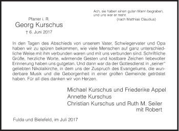 Traueranzeige von Georg Kurschus von Siegener Zeitung