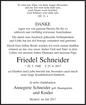 Traueranzeige von Friedel Schneider von Siegener Zeitung