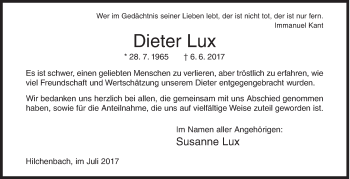 Traueranzeige von Dieter Lux von Siegener Zeitung