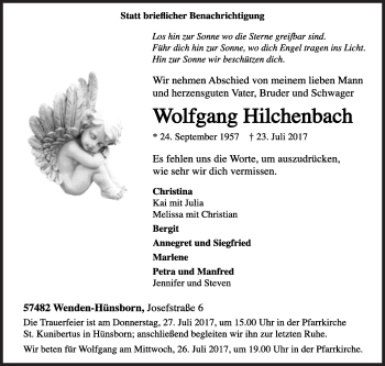 Traueranzeige von Wolfgang Hilchenbach von Siegener Zeitung