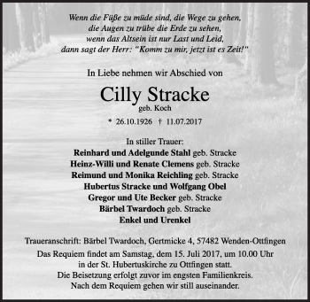 Traueranzeige von Cilly Stracke von Siegener Zeitung