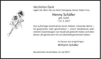 Traueranzeige von Henny Schäfer von Siegener Zeitung