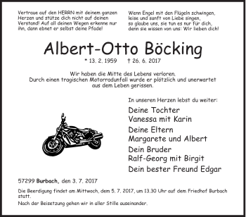 Traueranzeige von Albert-Otto Böcking von Siegener Zeitung