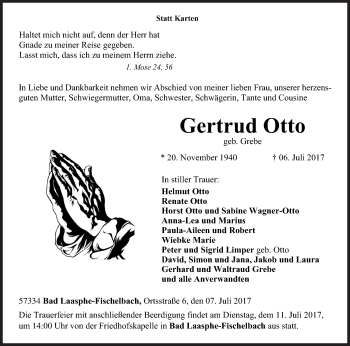 Traueranzeige von Gertrud Otto von Siegener Zeitung