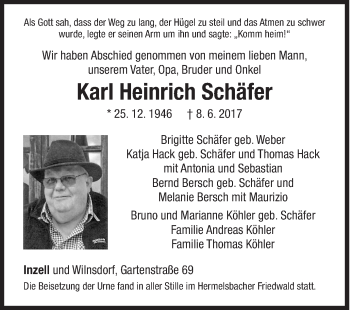 Traueranzeige von Karl Heinrich Schäfer von Siegener Zeitung