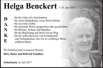 Traueranzeige von Helga Benckert von Siegener Zeitung