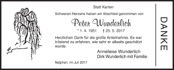 Traueranzeige von Peter Wunderlich von Siegener Zeitung