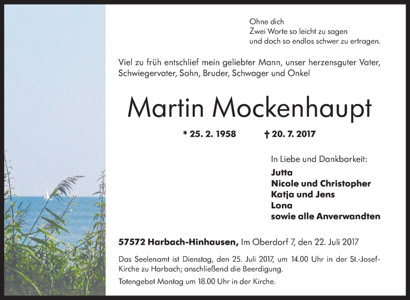  Traueranzeige für Martin Mockenhaupt vom 22.07.2017 aus Siegener Zeitung