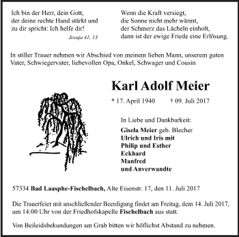 Traueranzeige von Karl Adolf Meier von Siegener Zeitung