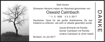 Traueranzeige von Oswald Calmbach von Siegener Zeitung