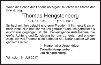 Traueranzeige von Thomas Hengstenberg von Siegener Zeitung