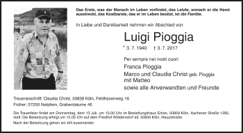 Traueranzeige von Luigi Pioggia von Siegener Zeitung