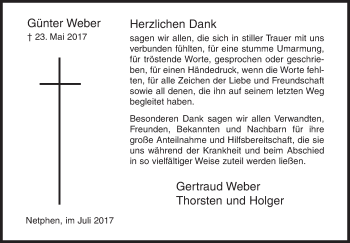 Traueranzeige von Günter Weber von Siegener Zeitung