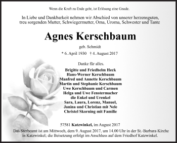 Traueranzeige von Agnes Kerschbaum von Siegener Zeitung