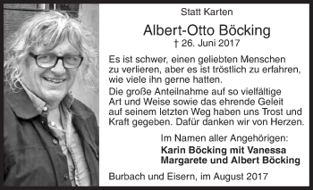 Traueranzeige von Albert-Otto Böcking von Siegener Zeitung