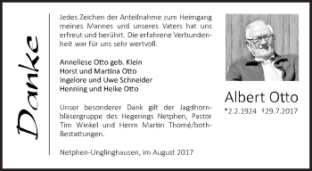 Traueranzeige von Albert Otto von Siegener Zeitung