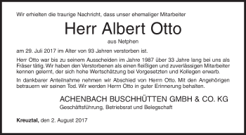 Traueranzeige von Albert Otto von Siegener Zeitung
