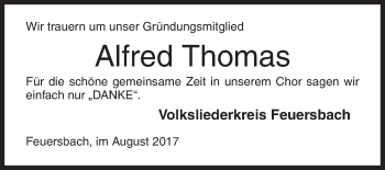Traueranzeige von Alfred Thomas von Siegener Zeitung