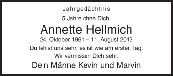 Traueranzeige von Annette Hellmich von Siegener Zeitung