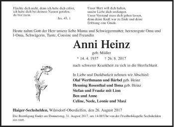 Traueranzeige von Anni Heinz von Siegener Zeitung