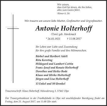 Traueranzeige von Antonie Holterhoff von Siegener Zeitung