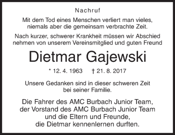 Traueranzeige von Dietmar Gajewski von Siegener Zeitung