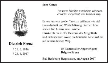 Traueranzeige von Dietrich Frenz von Siegener Zeitung