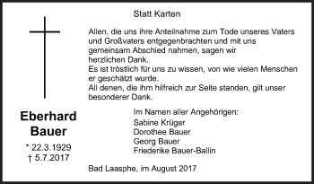 Traueranzeige von Eberhard Bauer von Siegener Zeitung