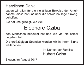 Traueranzeige von Eleonore Cziba von Siegener Zeitung