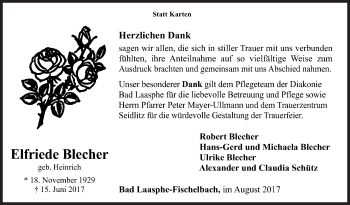 Traueranzeige von Elfriede Blecher von Siegener Zeitung