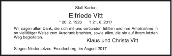 Traueranzeige von Elfriede Vitt von Siegener Zeitung