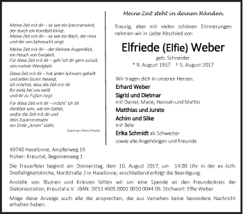 Traueranzeige von Elfriede Weber von Siegener Zeitung
