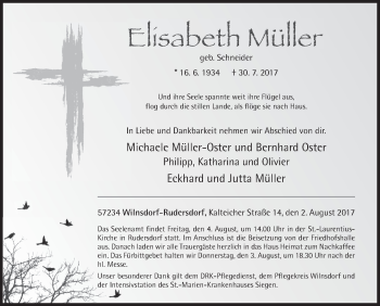 Traueranzeige von Elisabeth Müller von Siegener Zeitung
