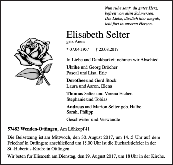 Traueranzeige von Elisabeth Selter von Siegener Zeitung
