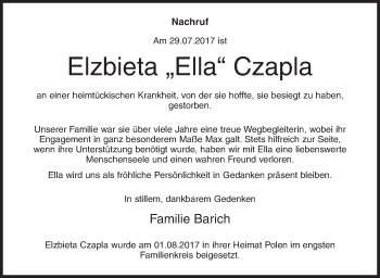 Traueranzeige von Elzbieta  Czapla von Siegener Zeitung