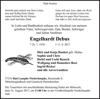Traueranzeige von Engelhardt Debus von Siegener Zeitung