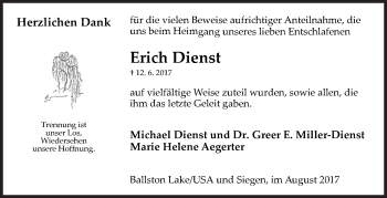 Traueranzeige von Erich Dienst von Siegener Zeitung