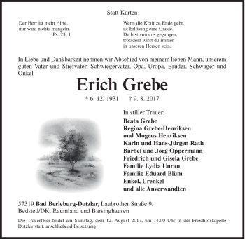 Traueranzeige von Erich Grebe von Siegener Zeitung