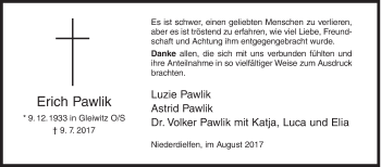 Traueranzeige von Erich Pawlik von Siegener Zeitung