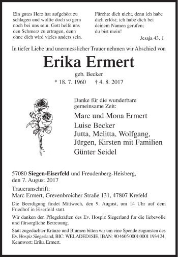 Traueranzeige von Erika Ermert von Siegener Zeitung